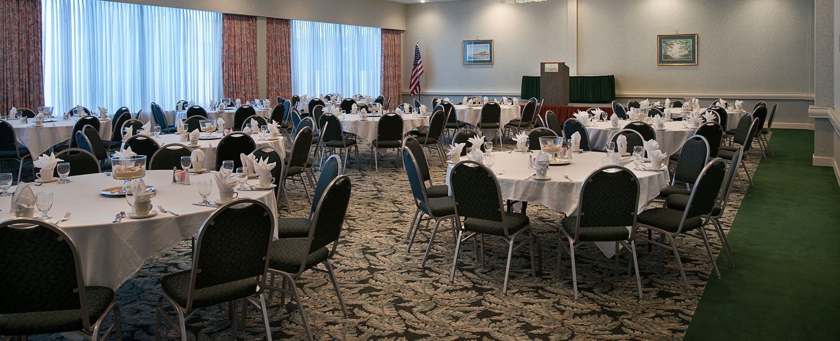 Landmark Resort meeting or conference room with tables and podium set up