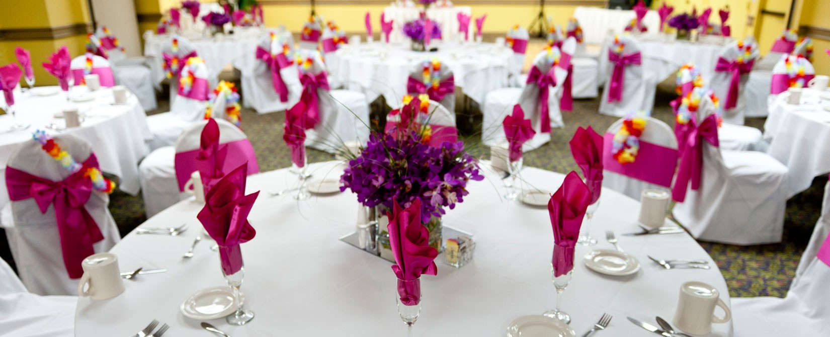 pink wedding or party place settings at Sea Watch Resort